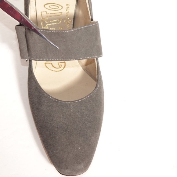 Vintage Gray Shoes Hammered Silver Buckles 7 AA - Picture 4 of 8